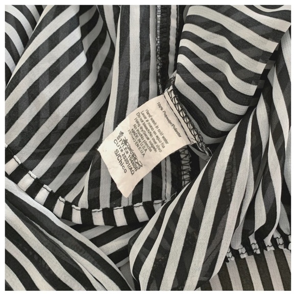 #105 Estam Large Bow Sheer Pin Stripe Reversible Blouse Shirt Top Tunic Small - Picture 3 of 4
